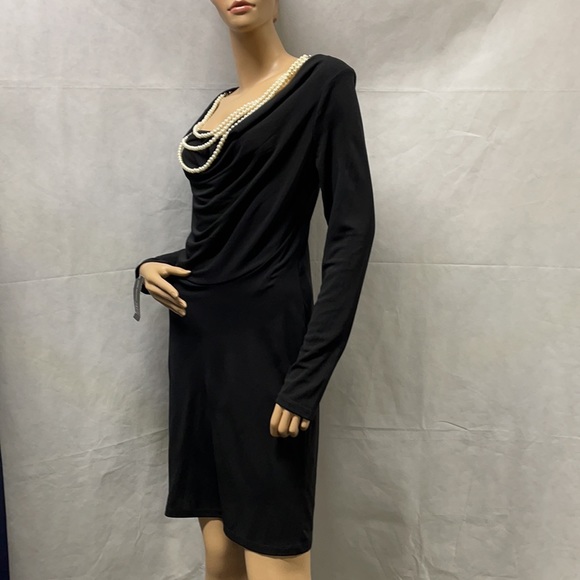 INC International Concepts Faux Pearl Long Sleeve Little Black Dress NWT - Picture 4 of 9